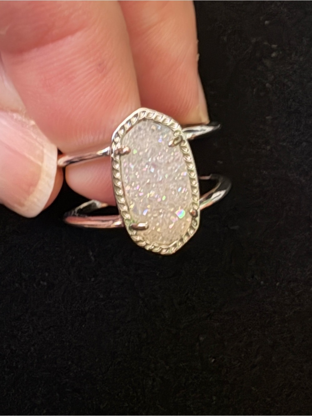 Kendra Scott Iridescent White Druzy Double-Band Ring 8
